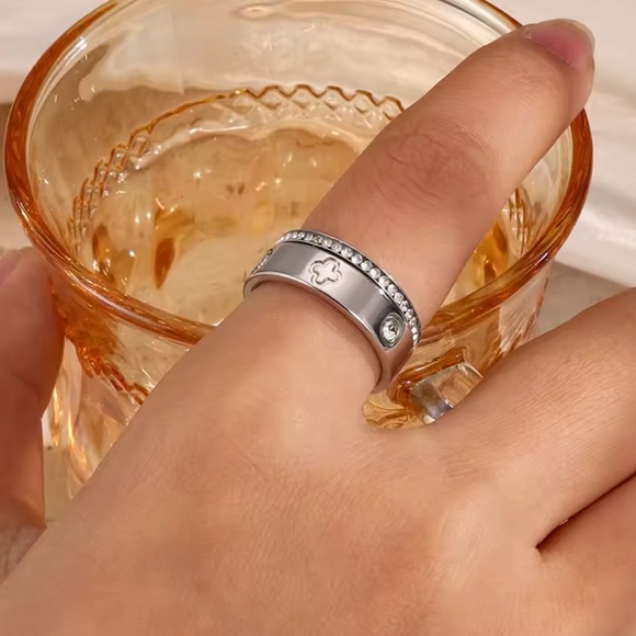 Gold Clover Eternity Band with Pavé Crystals Ring Set - Picture 4 of 9